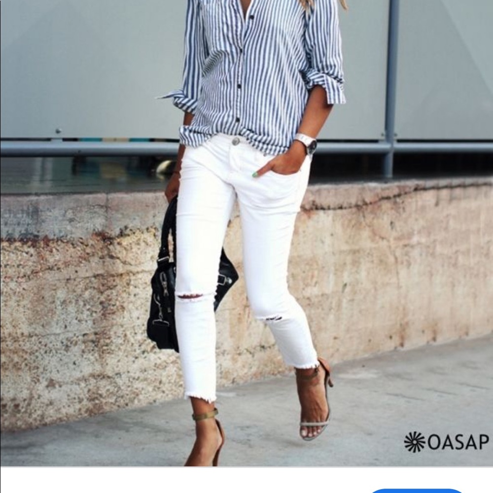 Blue & White Pin Striped Button Down Shirt